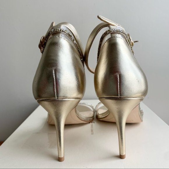 Vince Camuto | BNIB Phillipa Gold Jewel Leather Ankle Strap Sandals - Picture 7 of 15